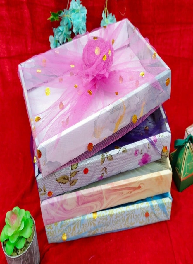 VRB Dec علبة هدايا VRB Dec مكونة من 3 قطع / علب هدايا للتغليف / علب كرتونية مموجة مع شبكة وشريط حلزوني / علبة تغليف هدايا عيد ميلاد / علبة سلة هدايا لأغراض تزيين حفلات الزفاف (التصميم - 4) - Image 5